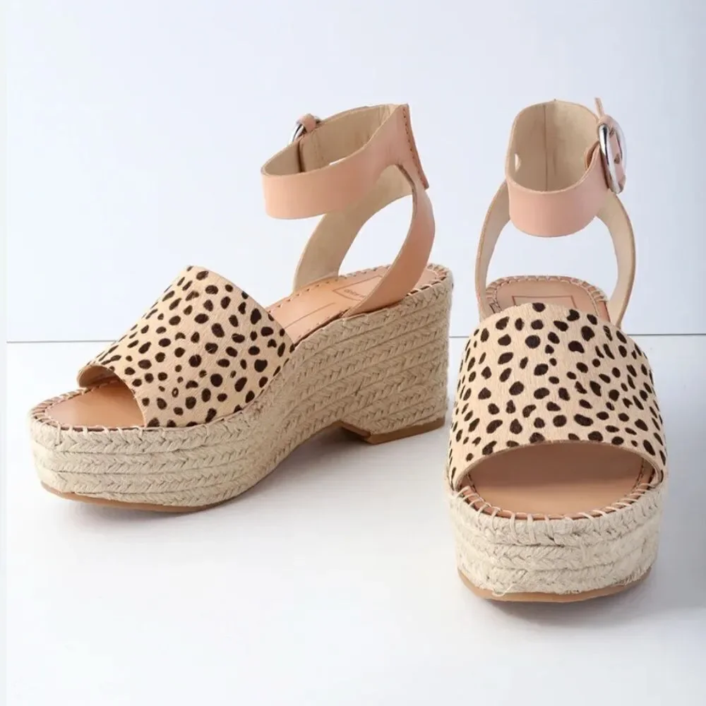Dolce Vita Lesly Leopard Calf Hair Espadrille Wedges Size 9